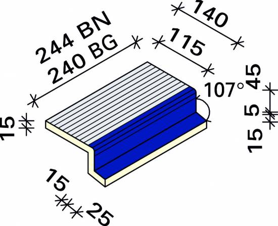 Рифленая плитка с обкладкой под решетку 107°с маркером Interbau 244x140, арт. 5820 RH C